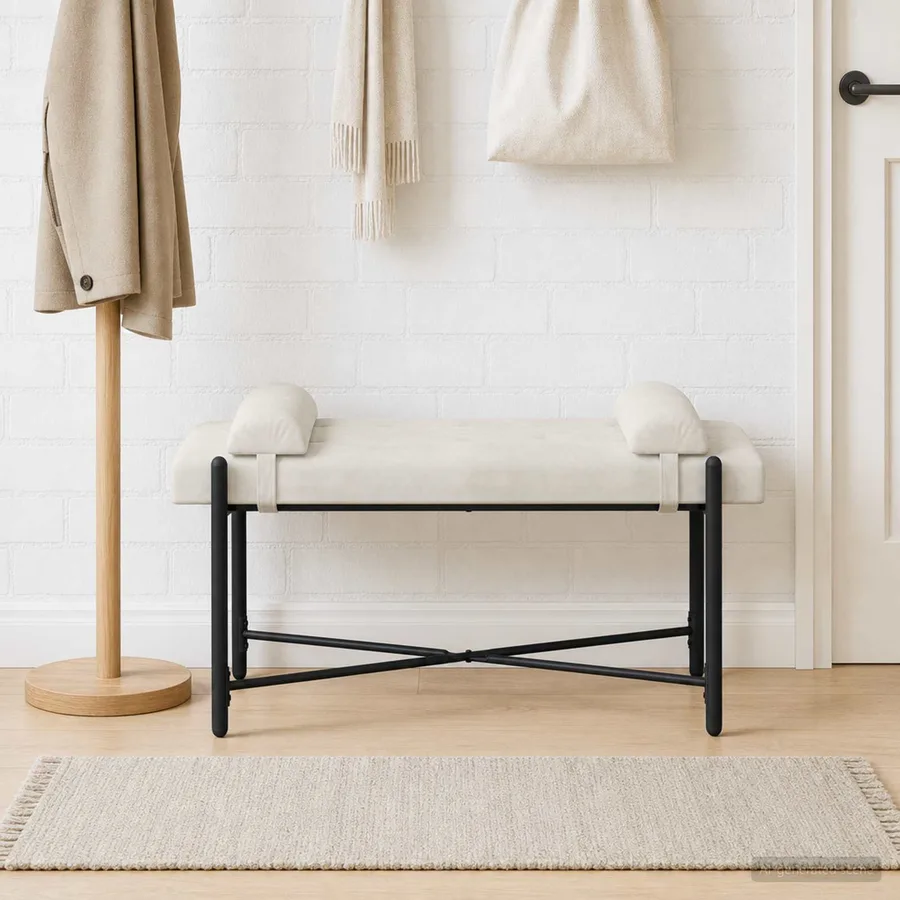 Banc capitonné à boutons avec coussins Crème 110 x 40 x 46 cm - 4