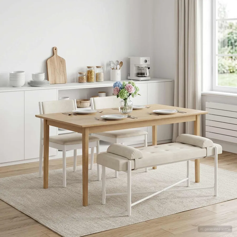Banc capitonné à boutons avec coussins Crème 110 x 40 x 46 cm - 5