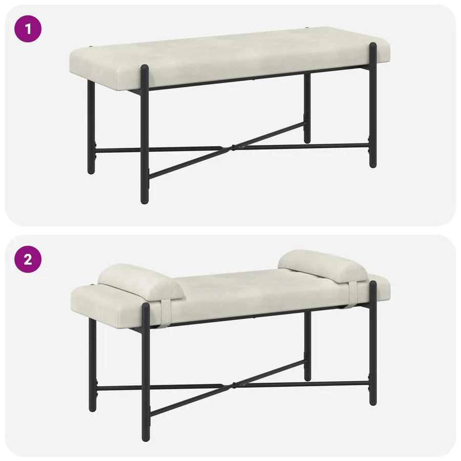 Banc capitonné à boutons avec coussins Crème 110 x 40 x 46 cm - 8