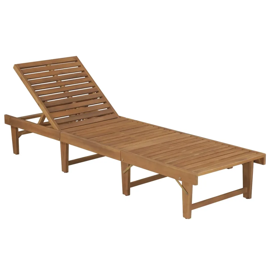 Chaise longue pliable avec coussin Bois d'acacia solide - 2