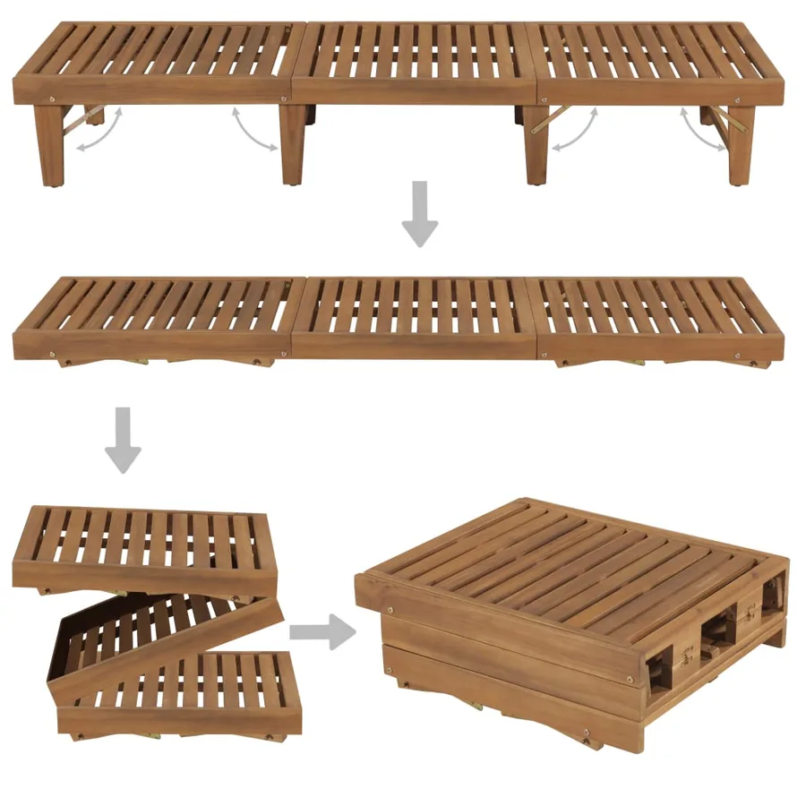 Chaise longue pliable avec coussin Bois d'acacia solide - 5