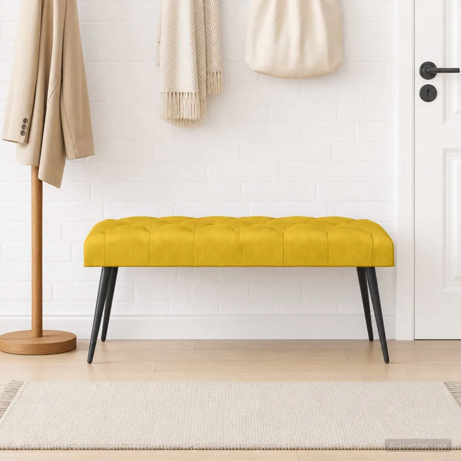 Banc avec capitonnage bouton Jaune 110 x 40 x 46 cm Velours