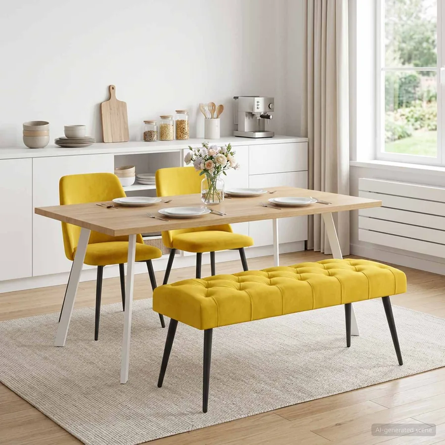 Banc avec capitonnage bouton Jaune 110 x 40 x 46 cm Velours - 4