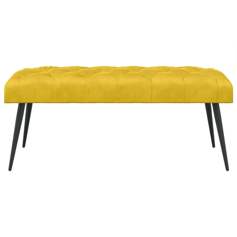 Banc avec capitonnage bouton Jaune 110 x 40 x 46 cm Velours - 5
