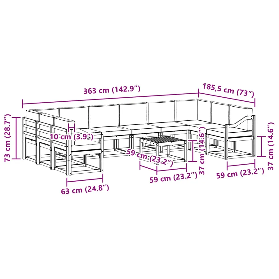 Ensemble de canapés d'extérieur 11 pcs Blanc et Beige - 8