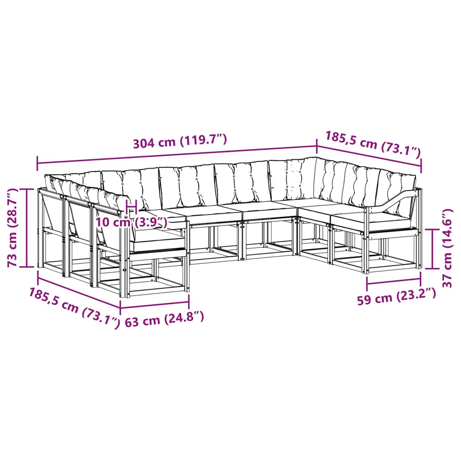 Ensemble de canapés d'extérieur 9 pcs Blanc et crème - 9