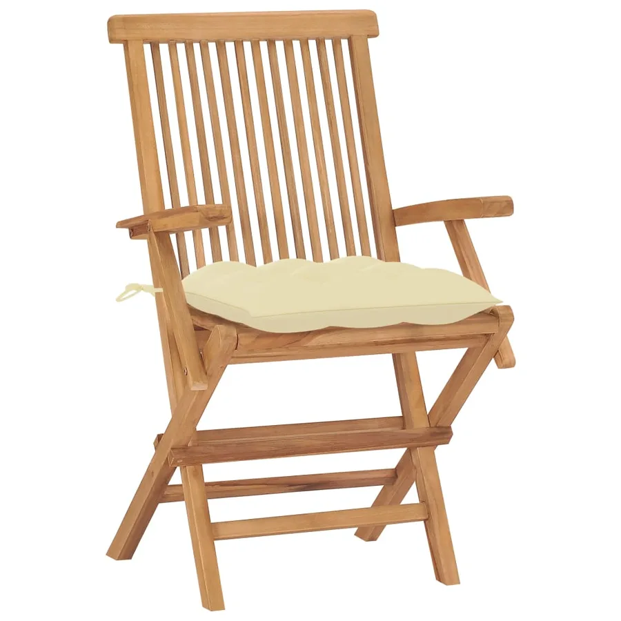 Chaises de jardin lot de 2 et coussins blanc crème Teck massif - 2