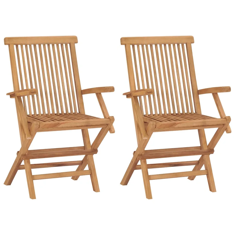Chaises de jardin lot de 2 et coussins blanc crème Teck massif - 3