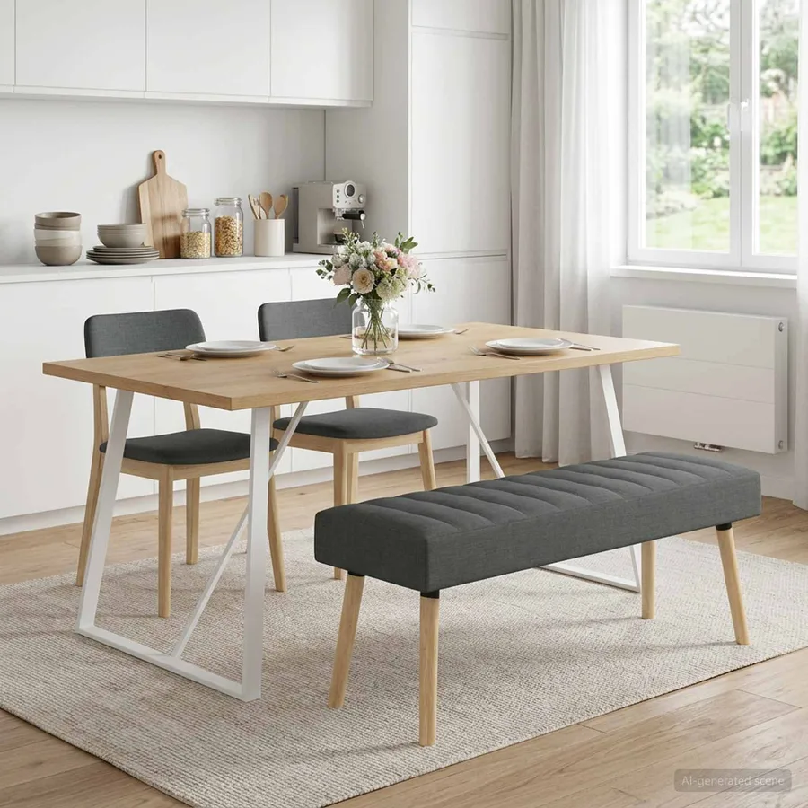 Banc capitonné canal Gris foncé 110 x 40 x 46 cm Tissu - 4
