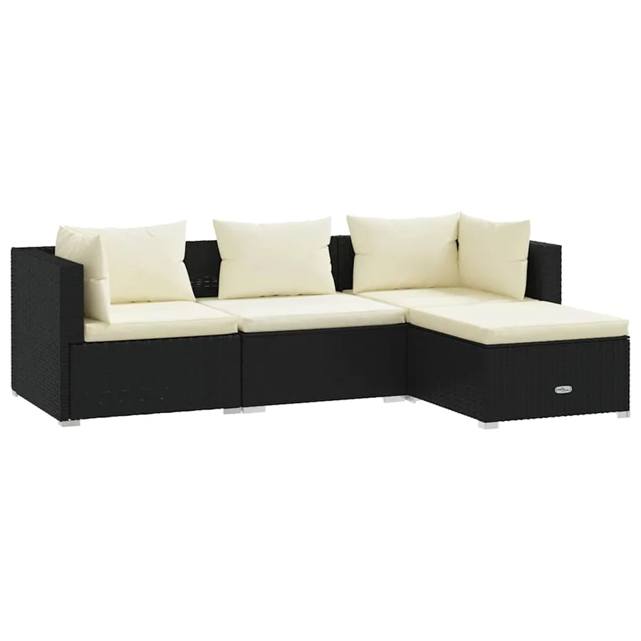 Salon de jardin 4 pcs avec coussins Résine tressée Noir - 2