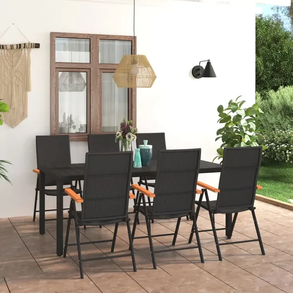 Ensemble à manger de jardin 7 pcs noir et marron
