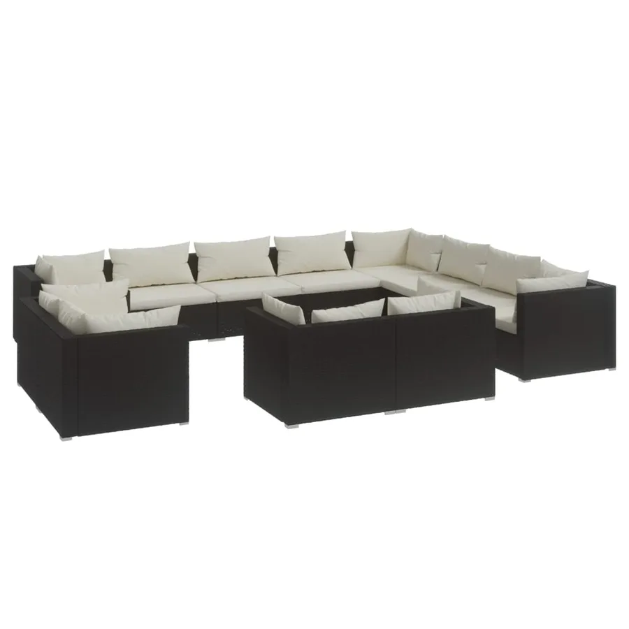 Salon de jardin 12 pcs avec coussins Noir Résine tressée - 2