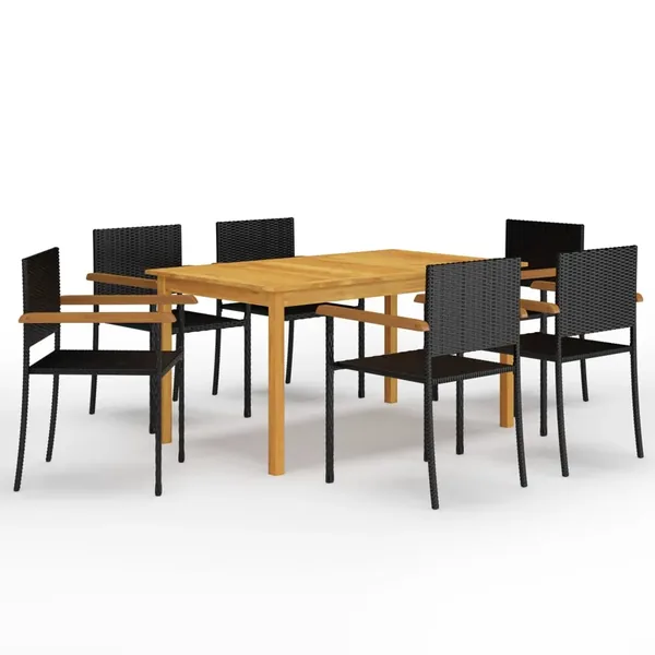 Ensemble à manger de jardin 7 pcs Noir
