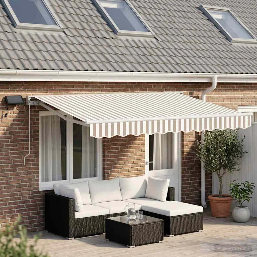 Cadre de store manuel avec LEDs Gris clair et blanc 5 × 3,5 m - 3