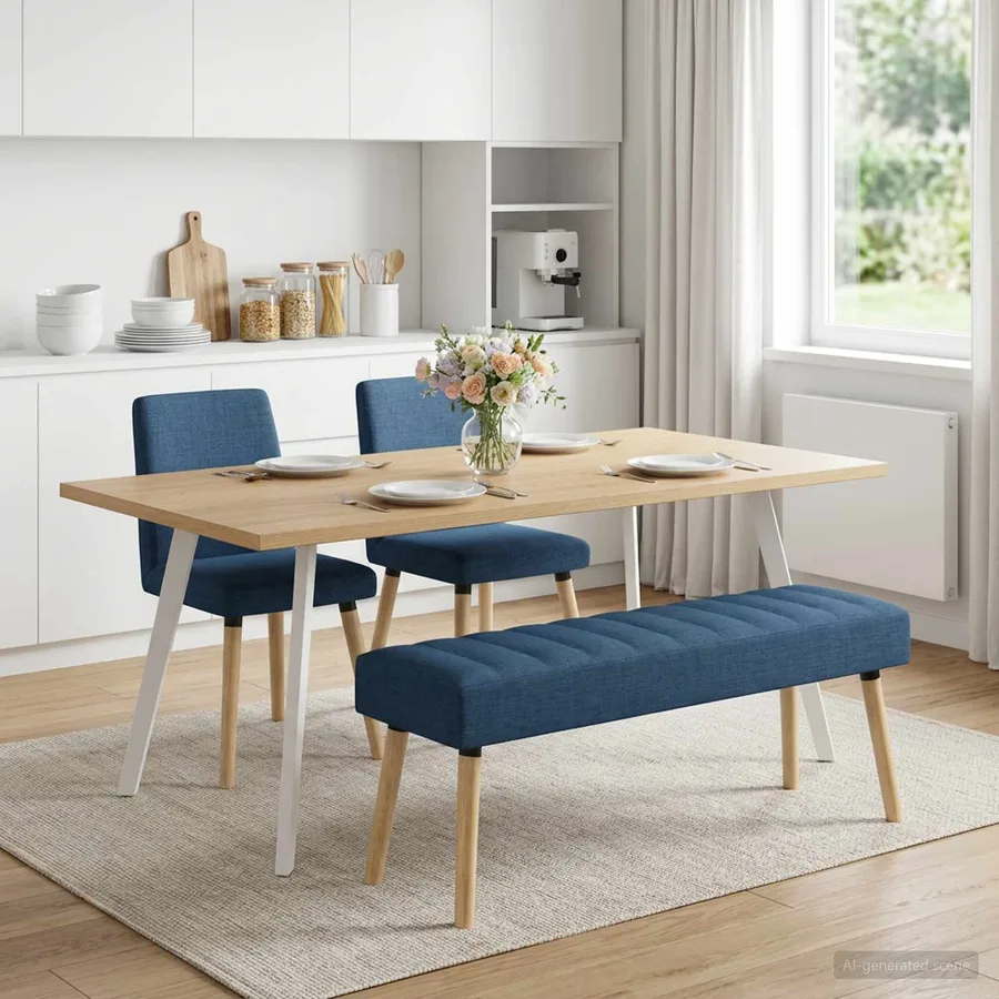 Banc capitonné canal Bleu 110 x 40 x 46 cm Tissu - 4