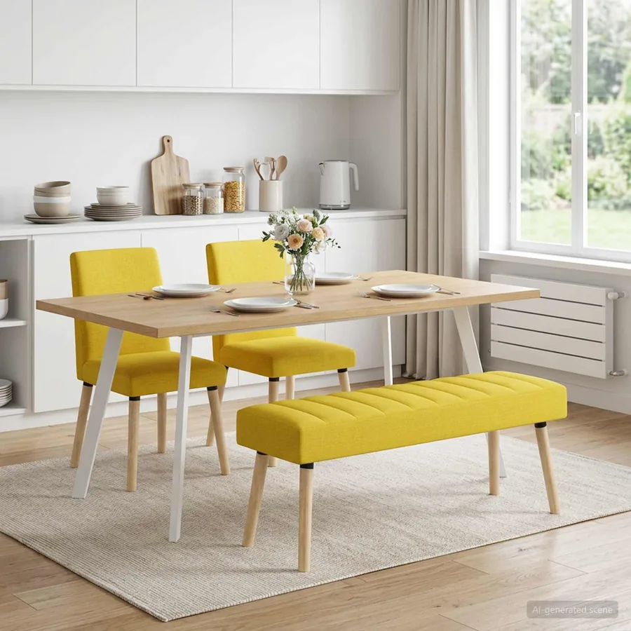 Banc capitonné canal Jaune clair 110 x 40 x 46 cm Tissu