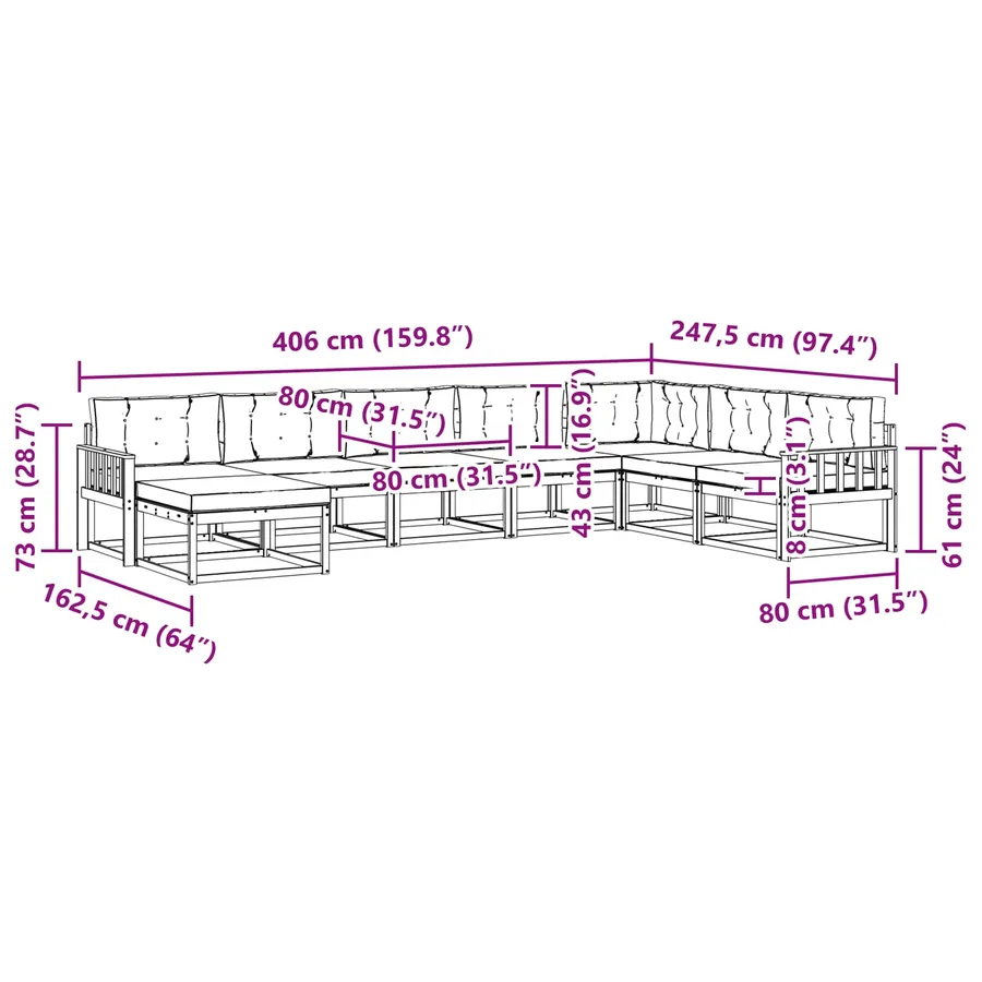Ensemble de canapés d'extérieur 8 pcs Blanc et gris clair - 7