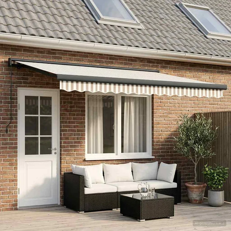 Auvent rétractable Gris clair et blanc 450 × 300 cm