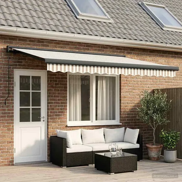 Auvent rétractable Gris clair et blanc 450 × 300 cm