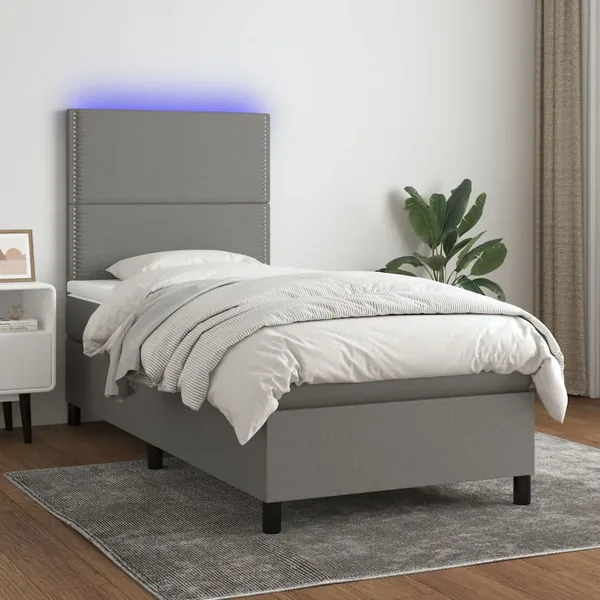 Sommier à lattes de lit et matelas et LED Gris foncé 100x200 cm