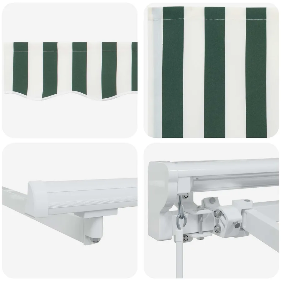 Auvent rétractable manuel Vert et blanc 5 × 3,5 m - 7