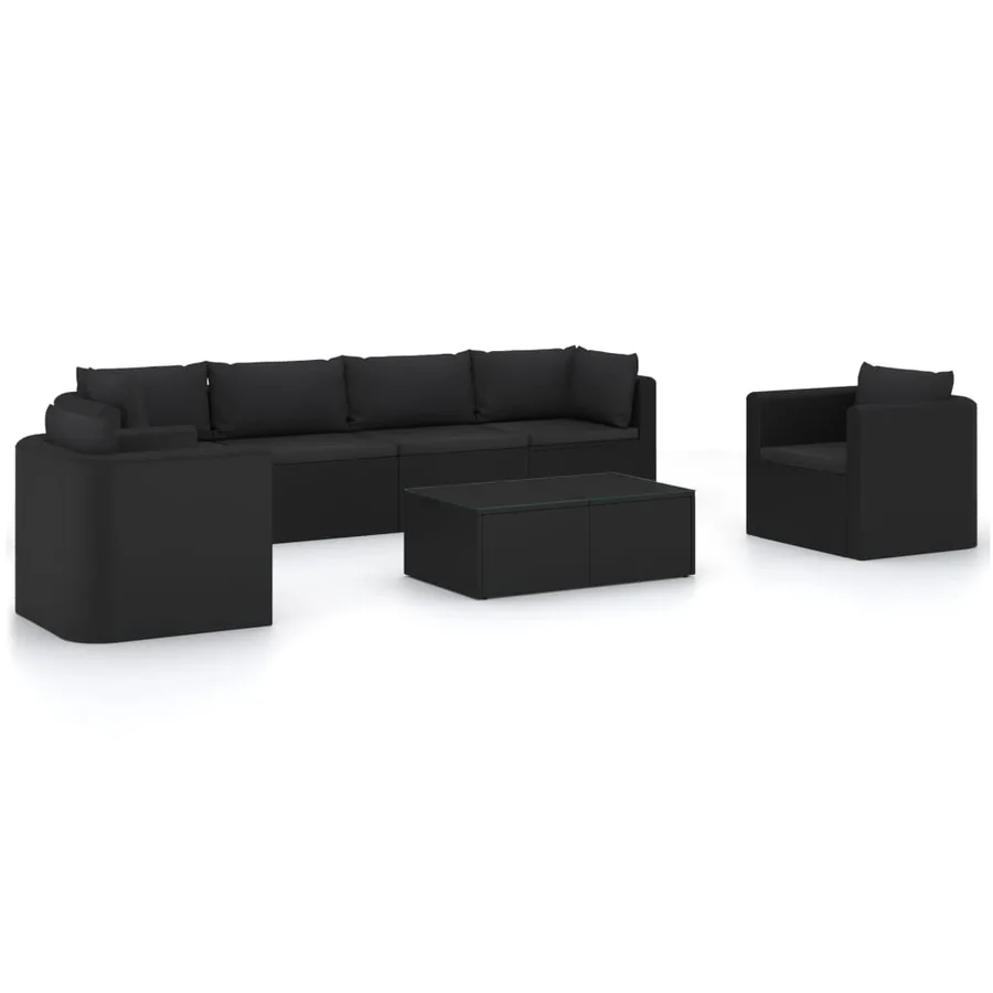 Salon de jardin 7 pcs avec coussins Résine tressée Noir - 2