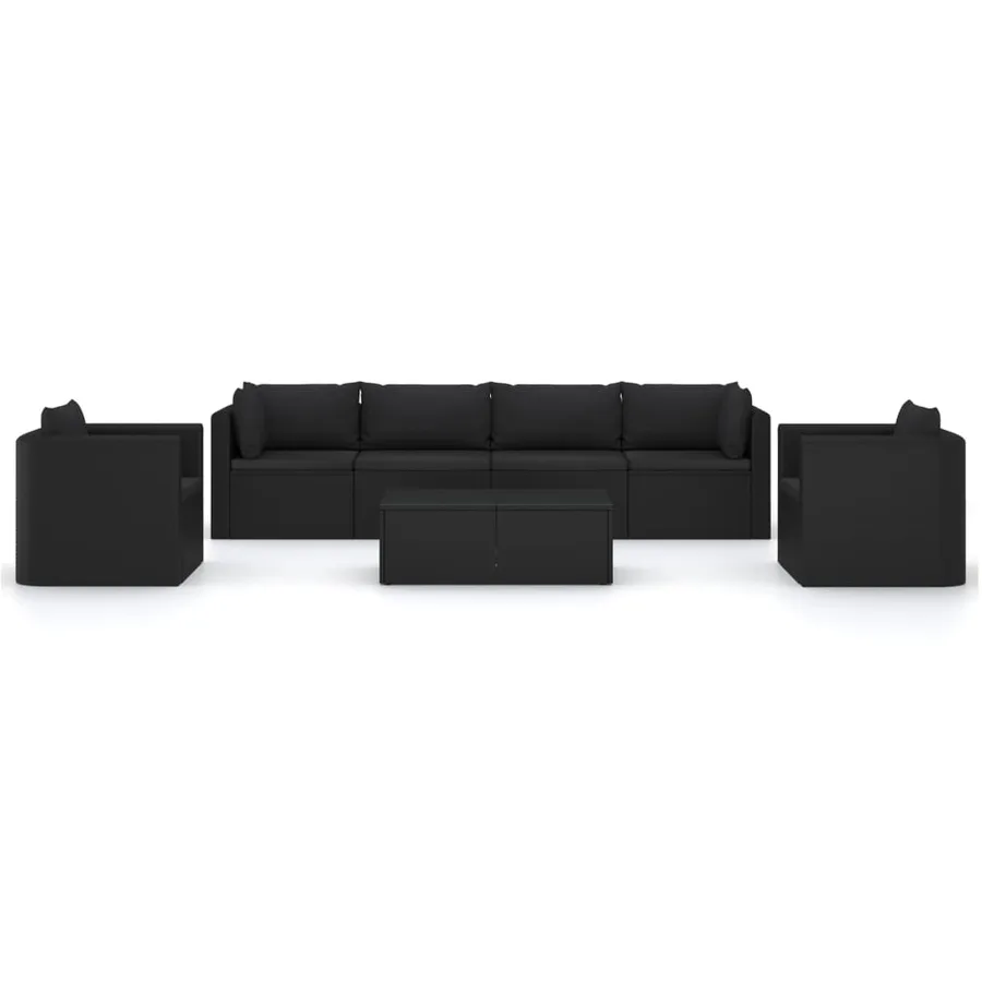 Salon de jardin 7 pcs avec coussins Résine tressée Noir - 3
