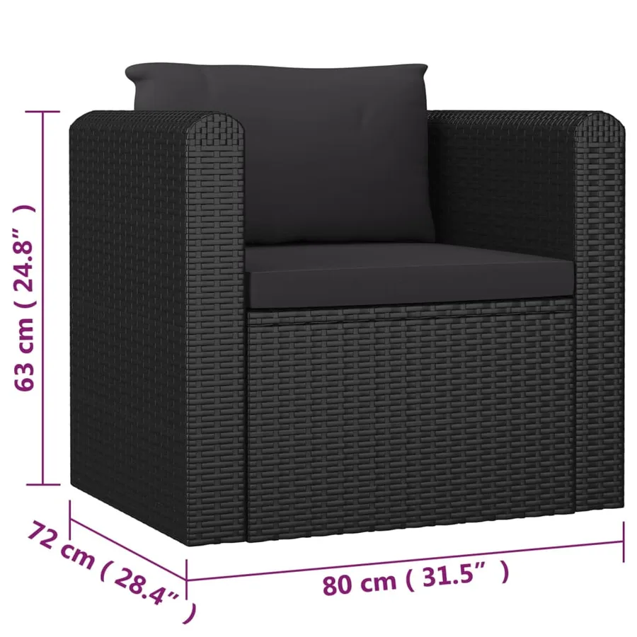 Salon de jardin 7 pcs avec coussins Résine tressée Noir - 9