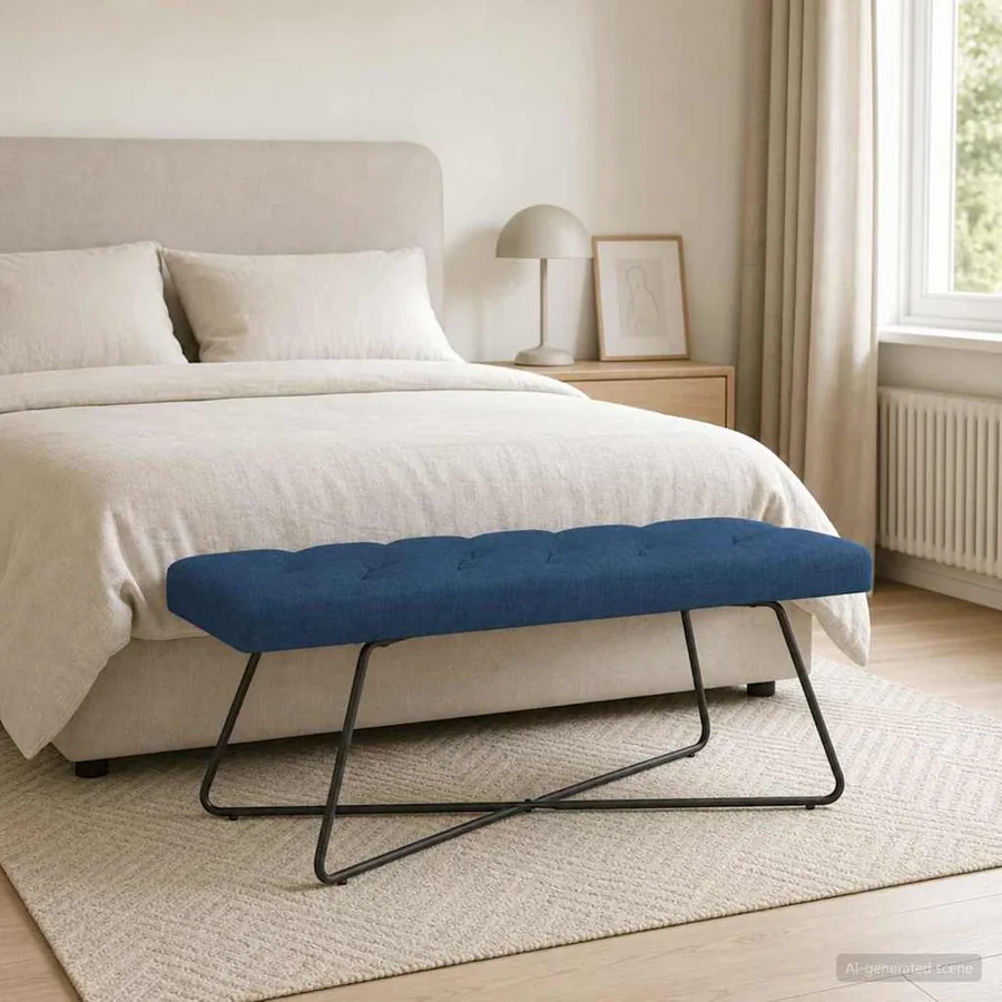 Banc avec capitonnage bouton Bleu 110 x 40 x 46 cm Tissu