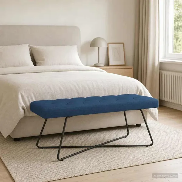 Banc avec capitonnage bouton Bleu 110 x 40 x 46 cm Tissu