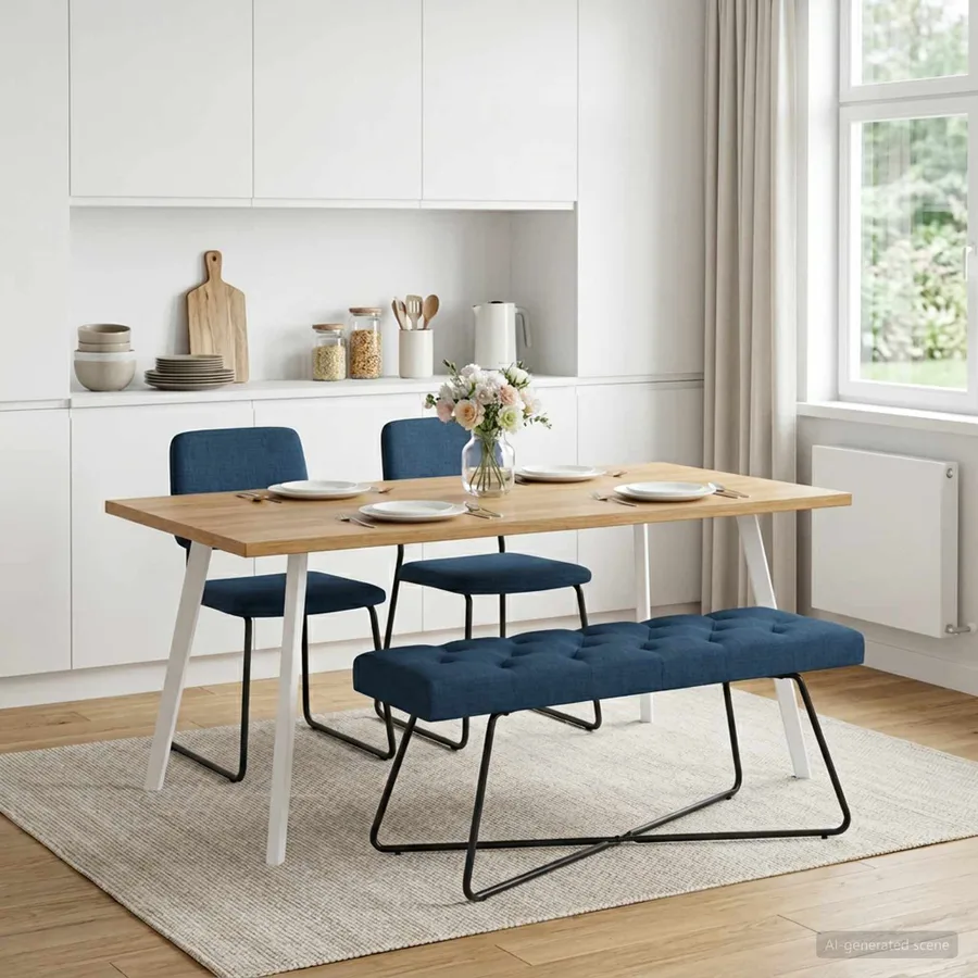 Banc avec capitonnage bouton Bleu 110 x 40 x 46 cm Tissu - 3