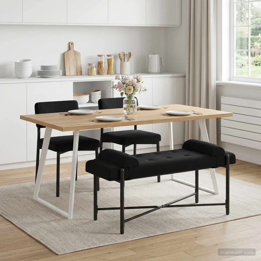 Banc capitonné à boutons avec coussins Noir 110 x 40 x 46 cm