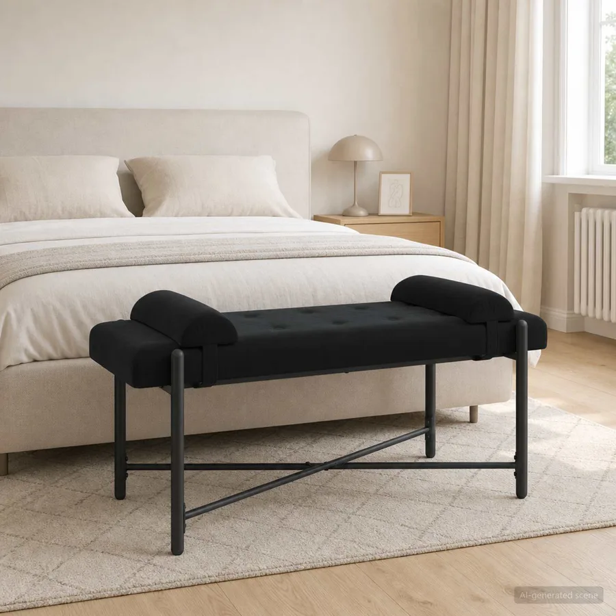 Banc capitonné à boutons avec coussins Noir 110 x 40 x 46 cm - 3