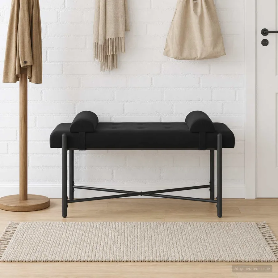 Banc capitonné à boutons avec coussins Noir 110 x 40 x 46 cm - 4
