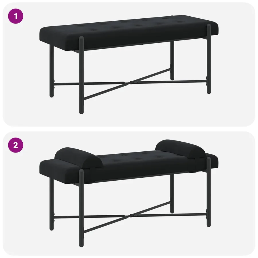 Banc capitonné à boutons avec coussins Noir 110 x 40 x 46 cm - 9