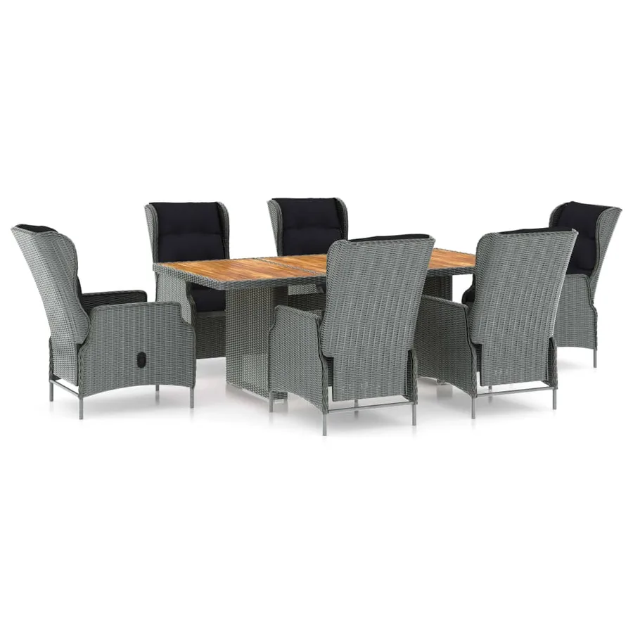 Ensemble à manger d'extérieur et coussins 7 pcs résine tressée - 2