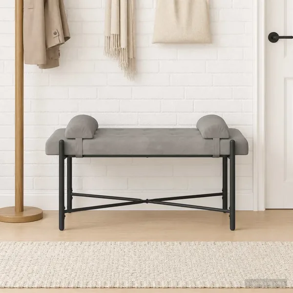 Banc capitonné à boutons avec coussins Gris clair Velours