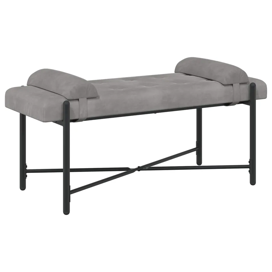 Banc capitonné à boutons avec coussins Gris clair Velours - 2