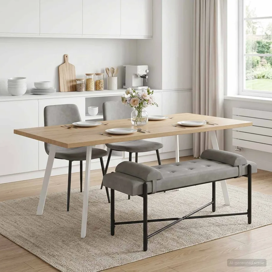 Banc capitonné à boutons avec coussins Gris clair Velours - 4