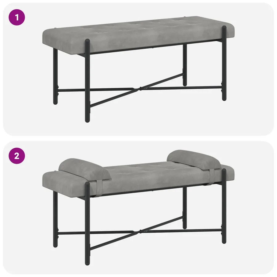 Banc capitonné à boutons avec coussins Gris clair Velours - 9