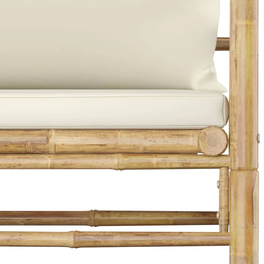 Salon de jardin 7 pcs avec coussins blanc crème bambou - 10