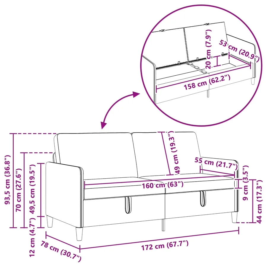 Canapé avec rangement 2 pcs Bordeaux Polyester - 5