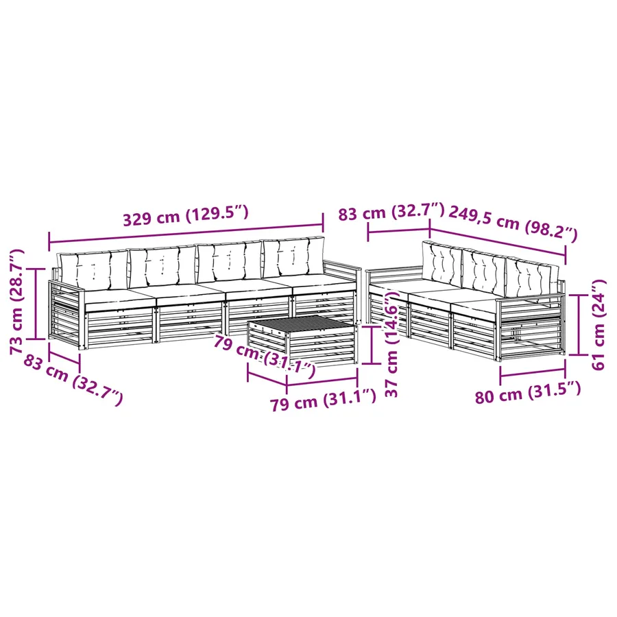 Ensemble de canapés d'extérieur 8 pc Blanc et Beige Polyester - 7