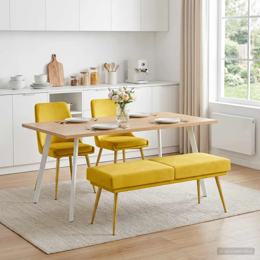 Banc à double couche Jaune 120 x 45 x 46 cm Velours - 3