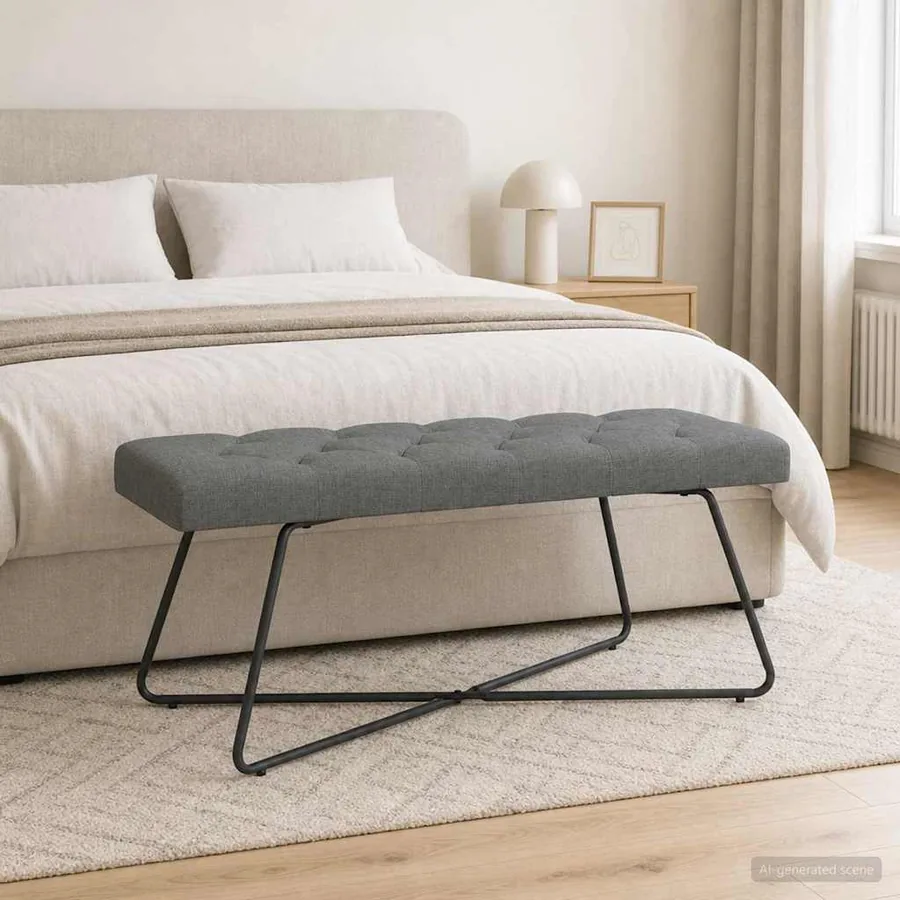 Banc avec capitonnage bouton Gris foncé 110 x 40 x 46 cm Tissu