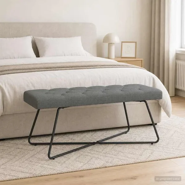 Banc avec capitonnage bouton Gris foncé 110 x 40 x 46 cm Tissu
