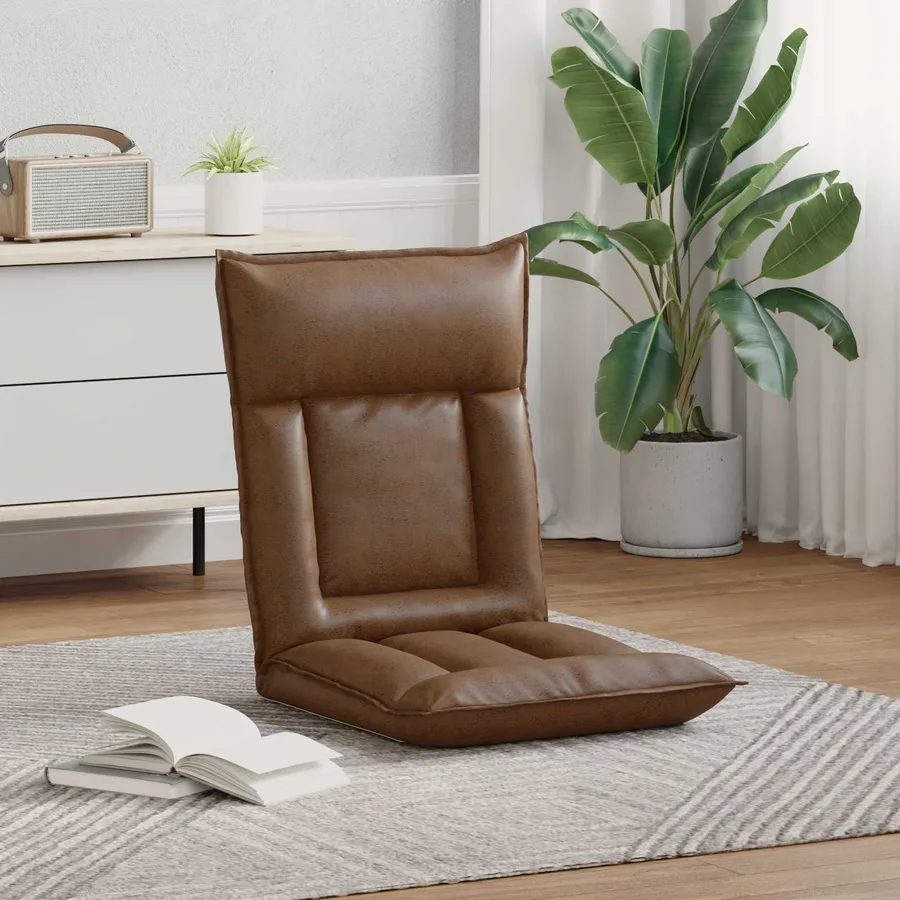 Fauteuil de sol ajustable Marron Tissu - 3