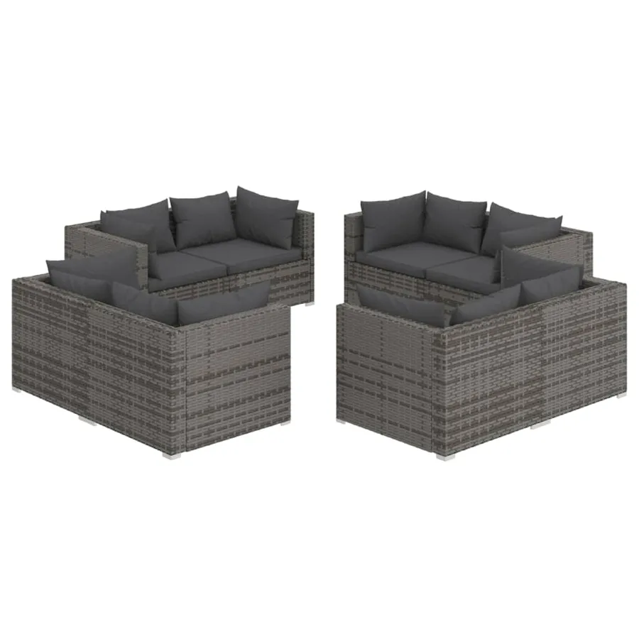 Salon de jardin 8 pcs avec coussins Résine tressée Gris - 2