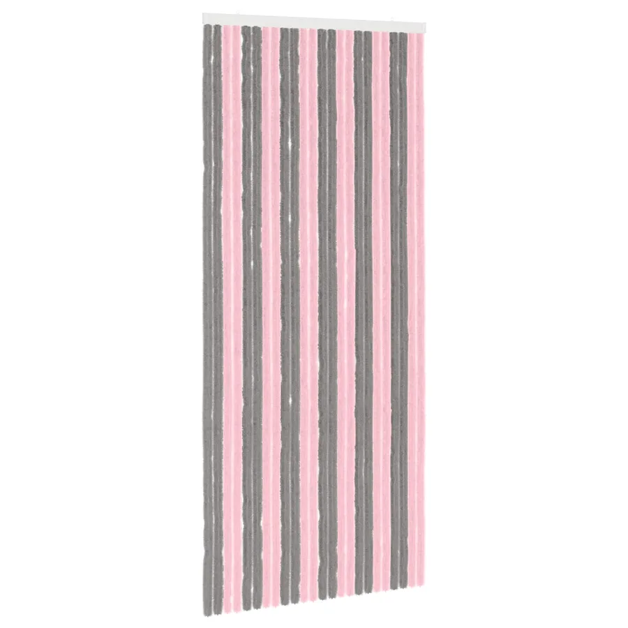 Rideau anti-insectes en chenille Gris Argent et Rose - 2