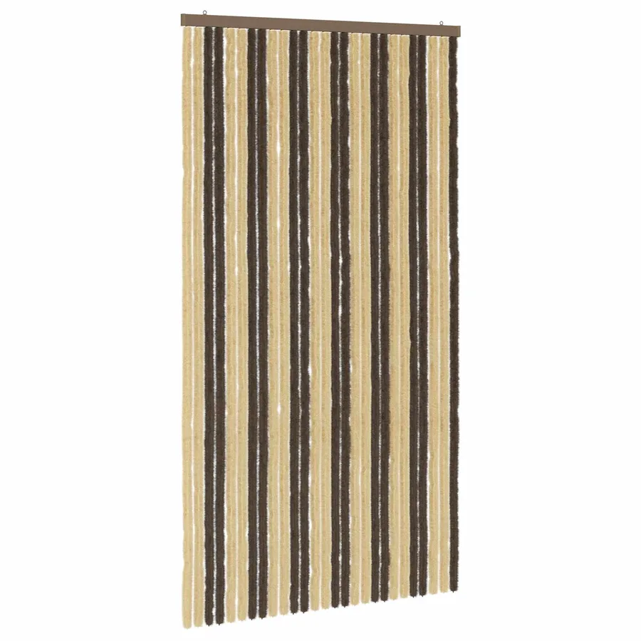 Rideau anti-insectes en chenille Marron foncé et beige - 2